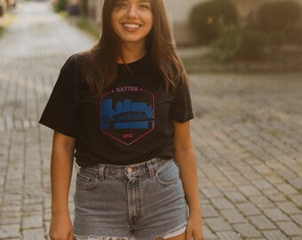 Dayton Ohio Skyline Shield Charcoal Tri-blend T-Shirt