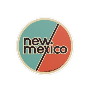 Retro New Mexico 3in Circle Sticker: Laptop, Water bottle, Bumper Sticker Travel Sticker Decal