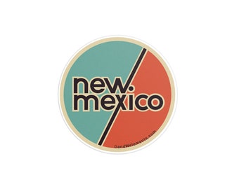 Retro New Mexico 3in Circle Sticker: Laptop, Water bottle, Bumper Sticker Travel Sticker Decal