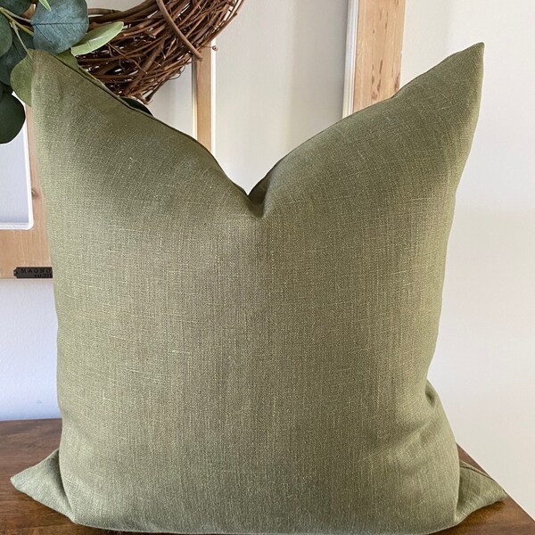 Mossy Green Linen Pillow • Olive Green Pillow • Winter Throw Pillow • Farmhouse Pillow Cover •  Linen Pillow