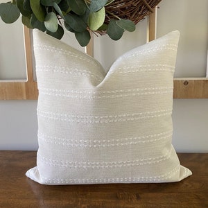 Creamy White Stripe Pillow Cover • Cream and White Woven Stripe Pillow • Neutral Throw Pillow • textured neutral pillow cover • Any size