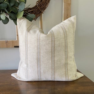 Creamy Beige Stripe Pillow Cover • Sandstone Stripe Pillow • Neutral Throw Pillow • golden sand • light silver • medium grey • Any size