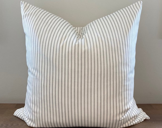Classic Ticking Stripe Pillow Cover • Gray and White • Farmhouse Pillow ...