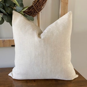 Linen Beige Stripe Pillow • Cream and Beige Pillow • Neutral Throw Pillow • Farmhouse Pillow Cover •  Linen Striped Pillow