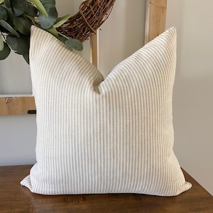 Linen Beige Stripe Pillow • Cream and Beige Pillow • Neutral Throw Pillow • Farmhouse Pillow Cover •  Linen Striped Pillow