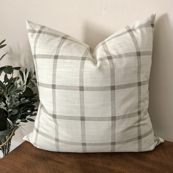 Beige and Cream Windowpane Plaid Pillow • Neutral Pillow • Farmhouse Pillow Cover • Ecru Plaid Pillow • Any size Pillow