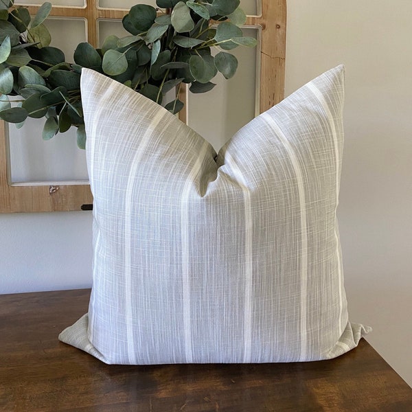 French Gray and White Stripe Pillow Cover • Farmhouse Pillow • Neutral Throw Pillow • Neutral Pillow • Gray Striped Pillow • Any size