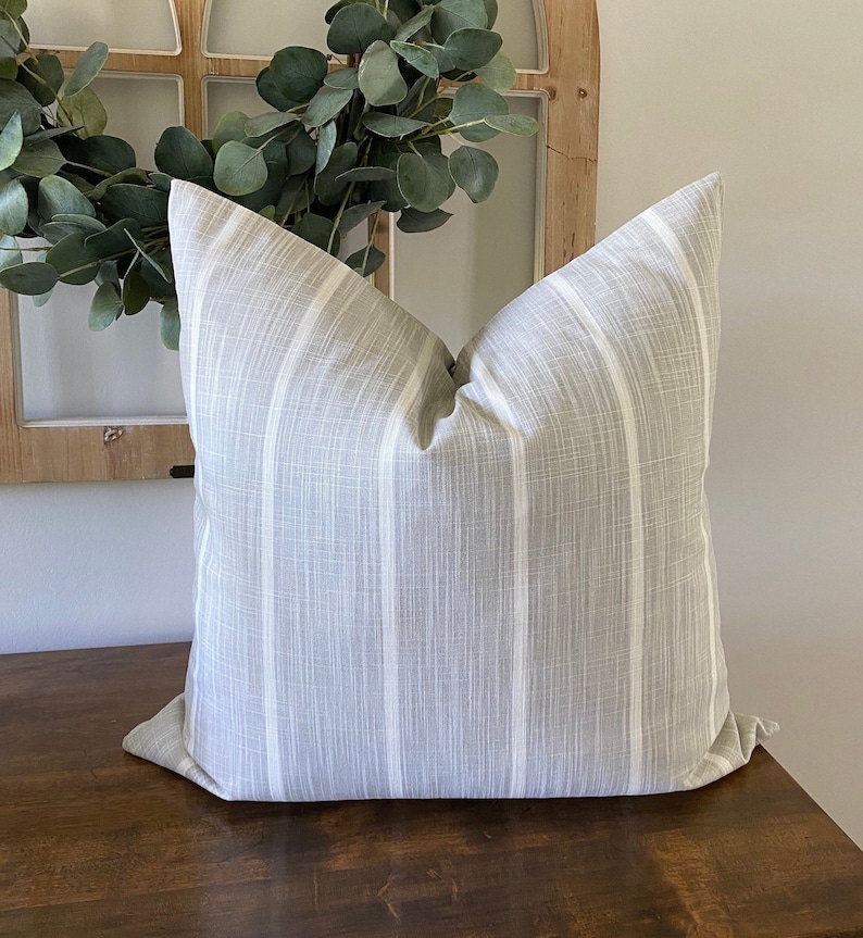 French Gray and White Stripe Pillow Cover Farmhouse Pillow Etsy