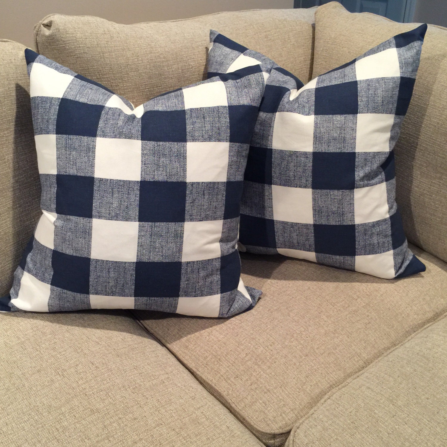 Set of 2 Pillow Covers Navy Buffalo check pillow covers Etsy