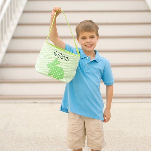 Monogrammed Easter Basket Green Seersucker-Personalized Easter Basket-Green Seersucker Easter Basket-Easter Basket-Easter-Boy Easter Basket