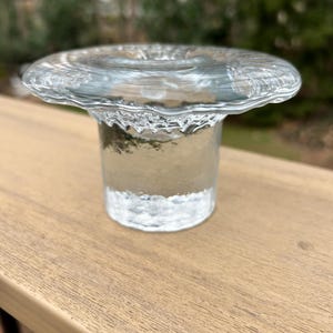 Blenko Clear Ice Glass Mushroom Candle Holder 3” with Original Label