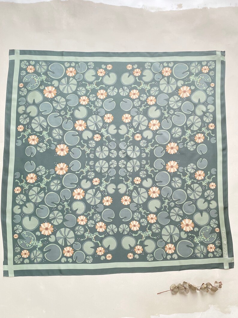 Frog Party Silk Scarf - Water Lily Frog Party Silk Scarf - Water Lily