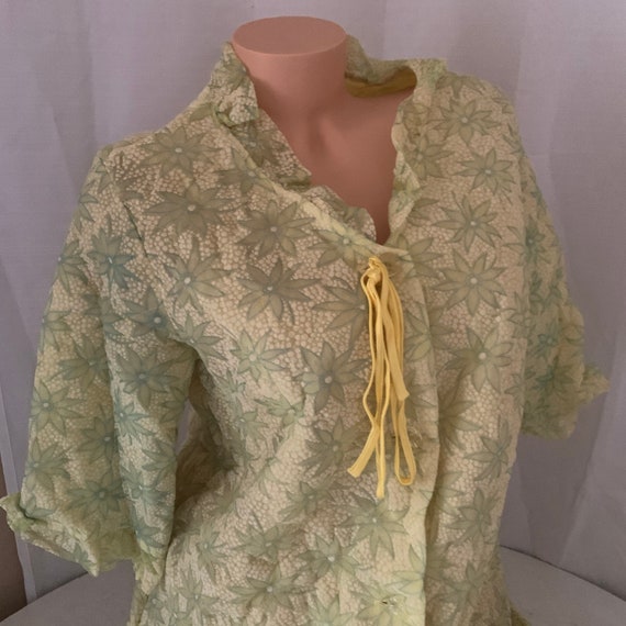 Bridgerton Green Retro Robe Housecoat Floral Butto