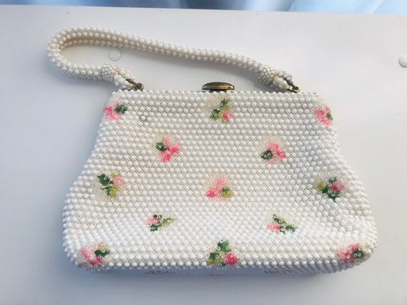 white floral handbag
