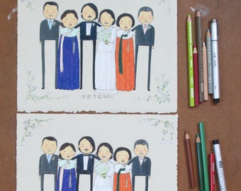 Custom Family Wedding Portrait for parents  | Hand-drawn | gift for parents of the bride | gift for parents of the groom | family portrait |