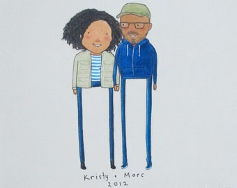 custom anniversary portrait | hand drawn, unique anniversary gift | gift for him | gift for wife | couple portrait |