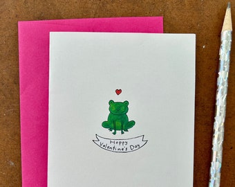 Frog Hoppy Valentines Day cards. Digital download. Print at home. Valentines animal puns. Cute Valentines.