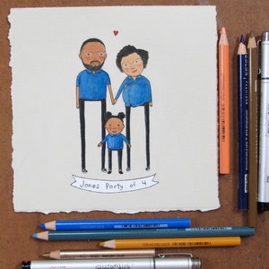 custom family portrait by Tracie Pouliot Hand-drawn, quirky gift. nursery art. new parents. baby on the way. baby shower. little sister. image 1