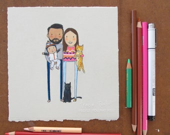 custom family portrait by Tracie Pouliot | Hand-drawn | gift for birthday | gift for dad | Father's Day | Dad's birthday |