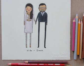 custom wedding portrait by Tracie Pouliot | hand drawn, unique wedding gift for best friend, daughter, parent, wedding shower, bride, groom