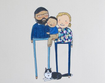 custom family portrait | Hand-drawn gift | nursery art | birthday | new parents | grandparents | adoption | first birthday | Mother's Day