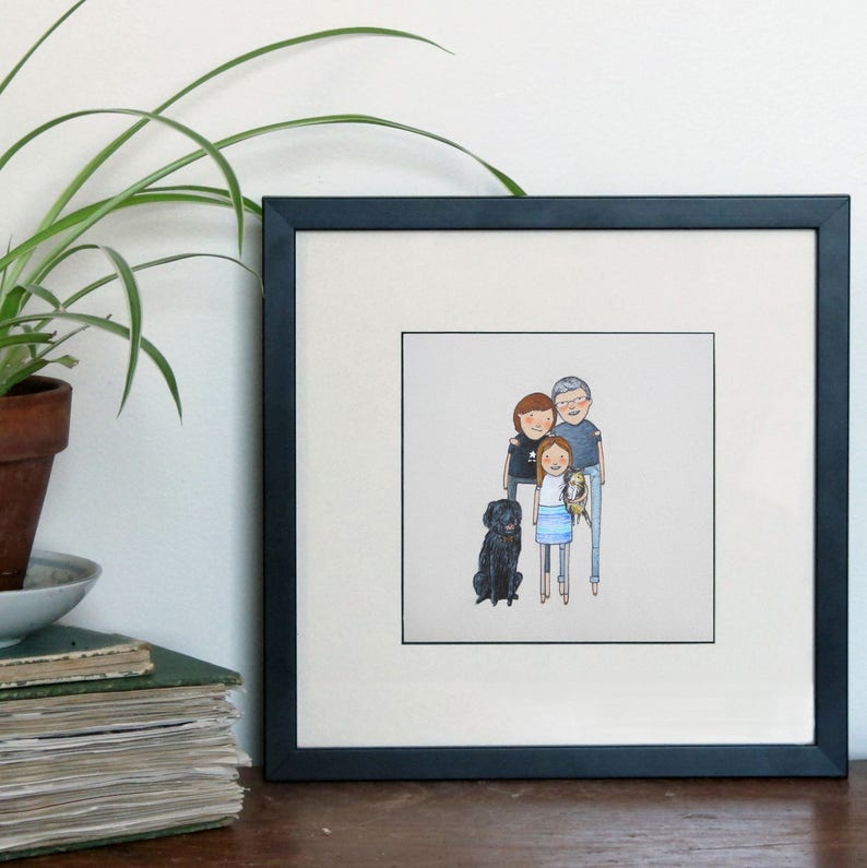 Mother/'s day adoption. anniversary family portrait custom family portrait with pets birthday Hand-drawn unique gift