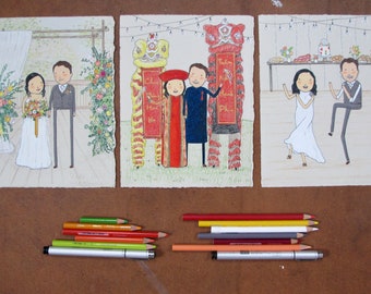 Custom Wedding Portrait Series  | Hand-drawn | First anniversary | wedding story | gift for groom | gift for bride | wedding memories