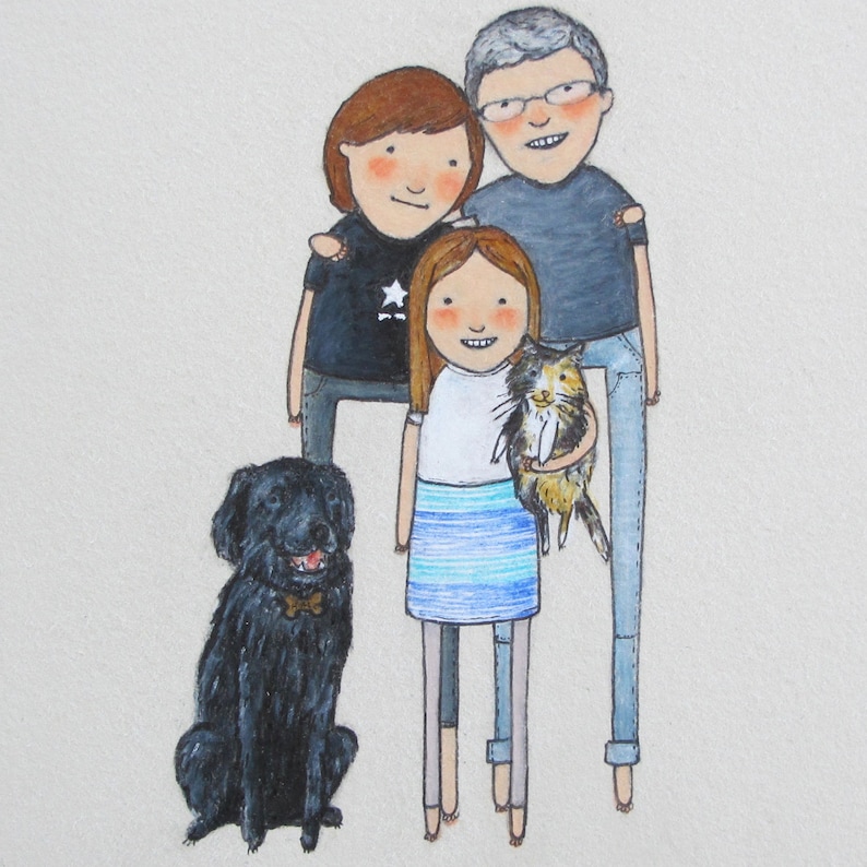 Mother/'s day adoption. anniversary family portrait custom family portrait with pets birthday Hand-drawn unique gift