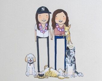 custom fur family portrait | hand drawn | personalized gift | pet portrait | first anniversary | birthday | wedding gift | best friend