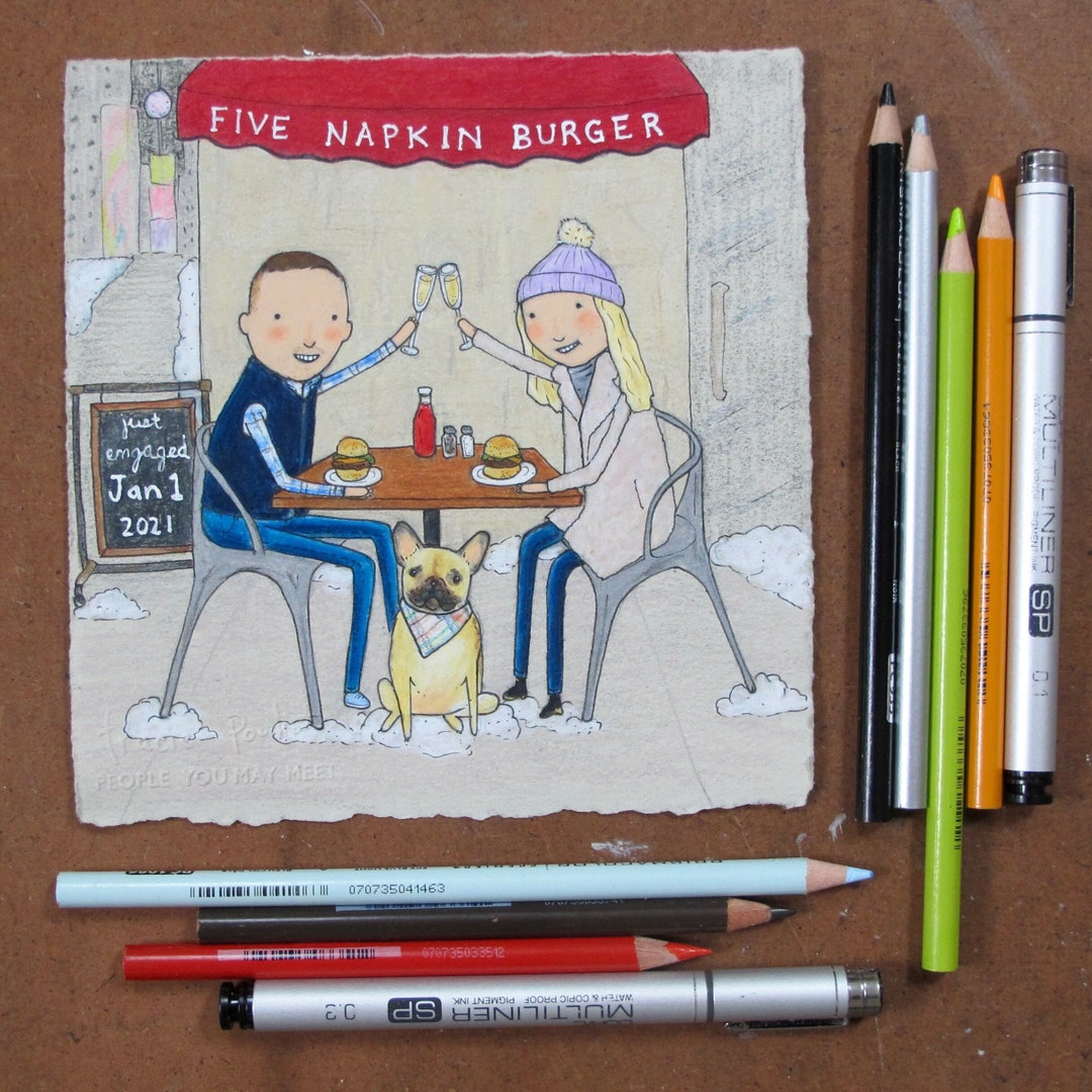 Custom Illustrated Portrait With Scenery | Hand Drawn | Engagement Gift ...
