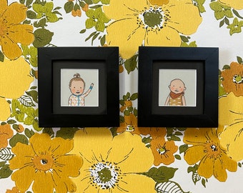 Portrait de bébé minuscule | cadeau original, original et dessiné à la main | anniversaire | art de la pépinière | cadeau pour les nouveaux parents | famille