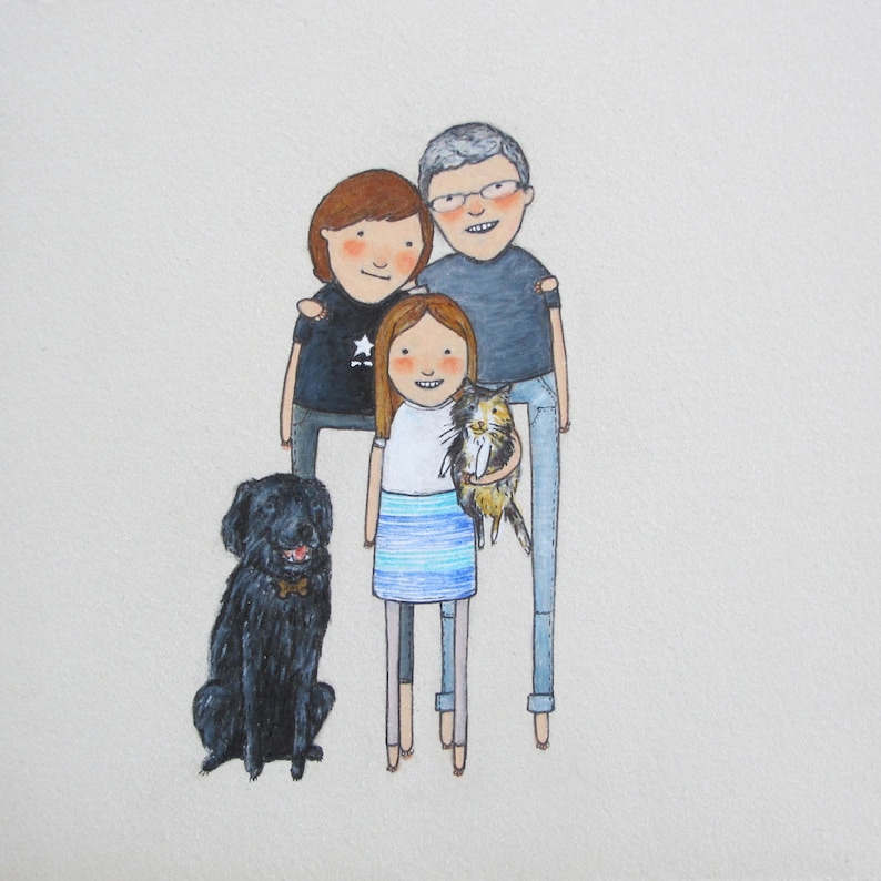 Mother/'s day adoption. anniversary family portrait custom family portrait with pets birthday Hand-drawn unique gift