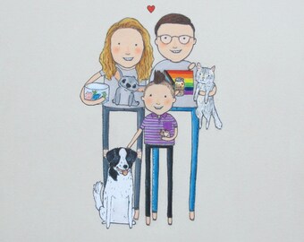 custom illustrated family portrait | hand drawn | anniversary gift | wedding gift | going way gift | thank you gift | best friend gift