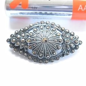 Edwardian Brooch Sterling Marcasite Brooch Pin Sterling Silver Art Deco Antique Jewelry Brooch Statement