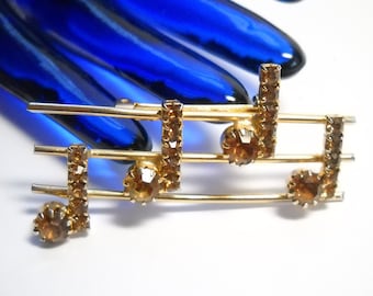 Vintage brosch musiknoter topas gula strass guld tonskala smycken musiker jazz blues statement musiklärare mitten av århundradet