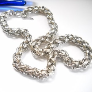 Vintage Napier Chain Necklace Designer Signed Napier Silver tone Thick Woven Chain 18&quot; Chain Statement Necklace Boho Mid Century