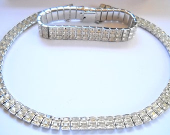 Vintage WEISS Rhinestone Jewelry Set: Choker Necklace & Bracelet