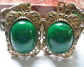Vintage Bracelet Chunky Link Bracelet Marbre Vert Plastique Or Ton Antique Métal Big Bold Années 1950 Mid Century Déclaration Bracelet Etsy Cadeau