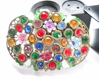 Broche Art Déco En Plastique - Bijou Vintage Occasion En Bon état - Style Géométrique