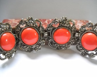 Vintage Bracelet Chunky Link Bracelet Orange Plastic Gold Tone Antique Metal Flowers Bold 1950s Mid Century Statement Bracelet Etsy Gift