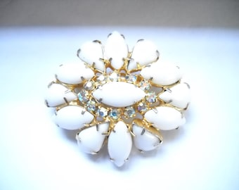 Broche Vintage Fleur Rose Et Blanc Ovale - Céramique - Fermoir En V (5,2 Cm) - Superbe état - Neuf Sans Emballage