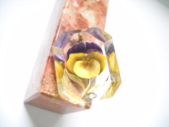 Lucite Brooch Vintage Violet Reverse Carved Violet