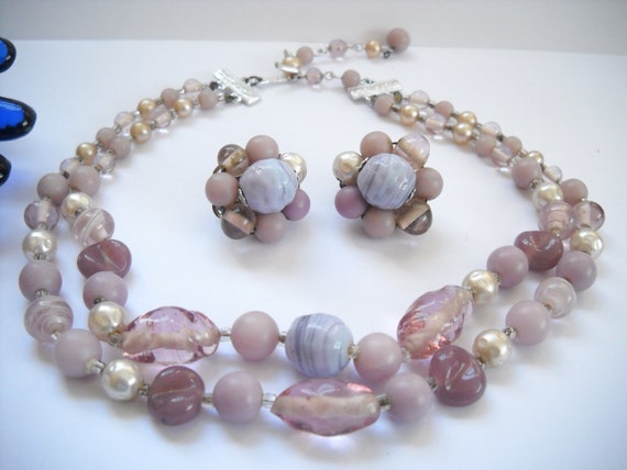 Vintage Japan Glass Bead Set Two Strand Necklace … - image 5