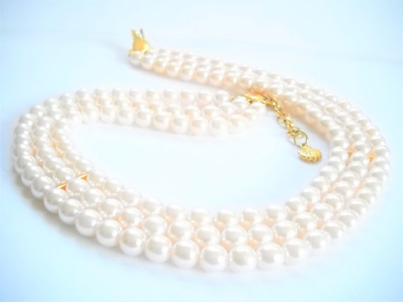 Vintage Pearl Richelieu Necklace Soft Pink Three … - image 5
