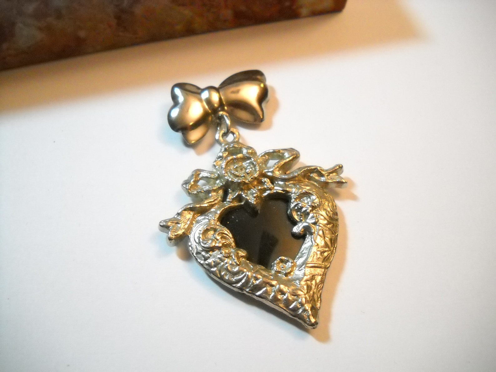 Vintage Locket Brooch Picture Locket Heart Flowers Bow Locket Etsy