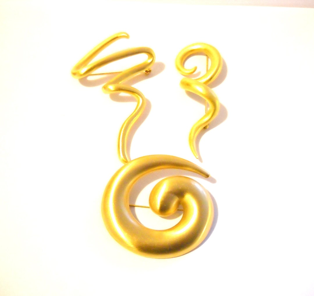 Broche Moderniste Bijou D'artiste Années 1980 - Occasion En Métal Cuivré, Excellent état
