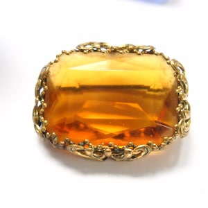 Vintage Czech Brooch Bohemian Brooch Topaz Brown Faceted Stone Layered Gold Tone Filigree Metal Czech Art nouveau Boho Statement Brooch Gift