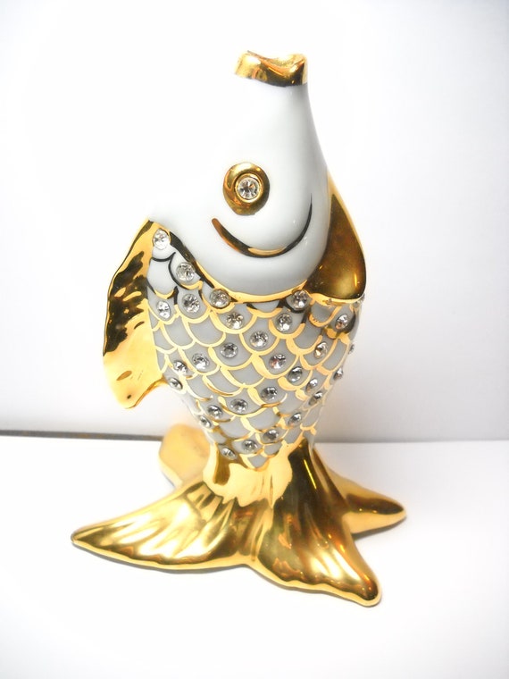 Vintage Capodimonte Fish Polaris Porcelain Swarovski Crystals