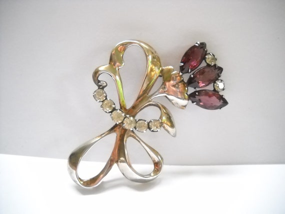 Silver Amethyst Vintage Brooch Big Bold Flower St… - image 3