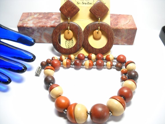 Wooden Necklace Earring Set Choker Geometric Wood… - image 2
